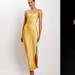 Meshki “Sydney” Straight Neck Slip Maxi Dress - Yellow